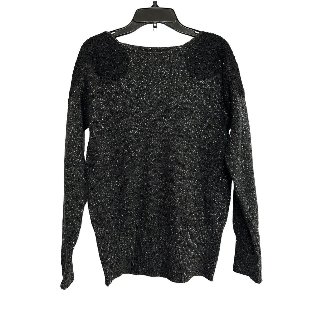 ELLE Black Sparkle Lace Shoulder Sweater Women's XS Long Sleeve Boat Neck